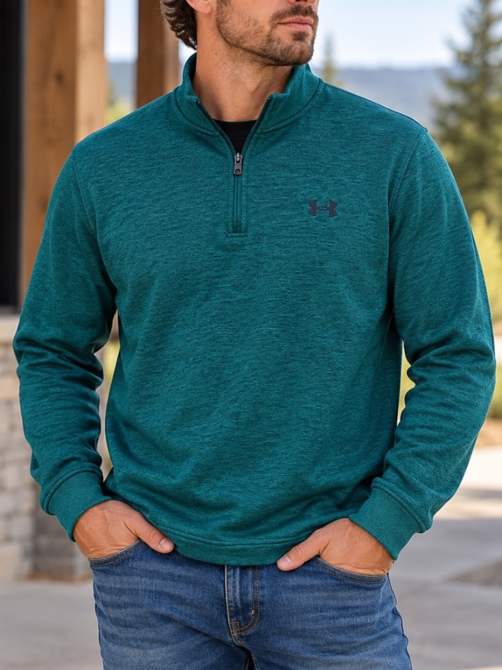 Under Armour Mock Neck Sweatshirt Mens Size XL Heathered Green 1/4 Zip Cold Gear